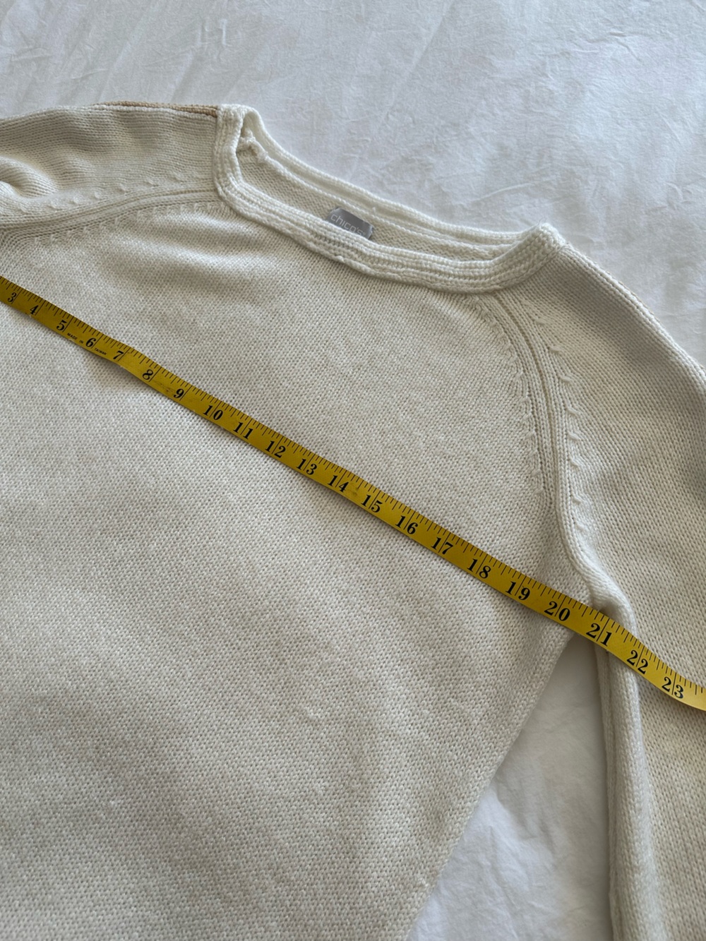 Chico's Cream & Tan Bell-Sleeve Crew Sweater, size medium (1) - Picture 12 of 14